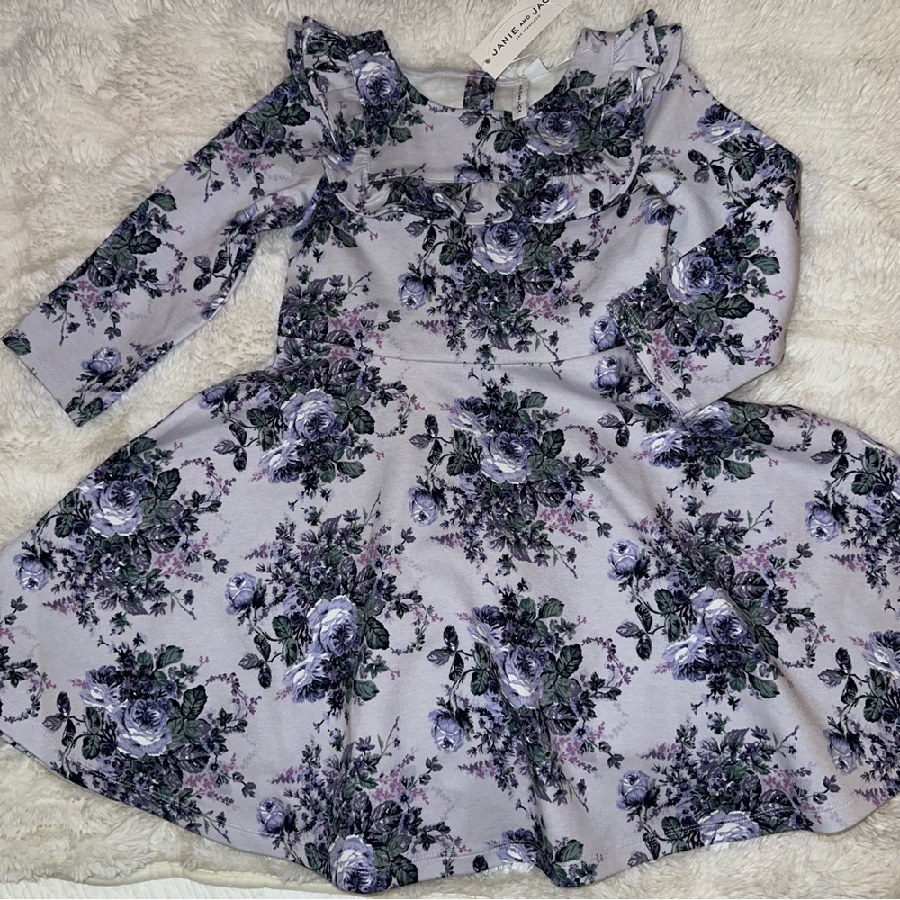NEW Janie & Jack Purple Floral Ponte Twirl Princess Dress {7} NWT